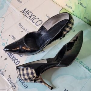 Vintage 1950s Heels Shoes Pumps Elegant Black & White Checkered Women's Size 7